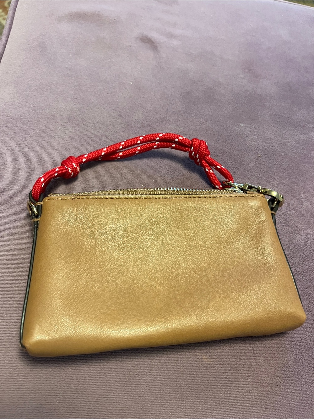 Leather Wristlet Clutch with Red Rope Handle